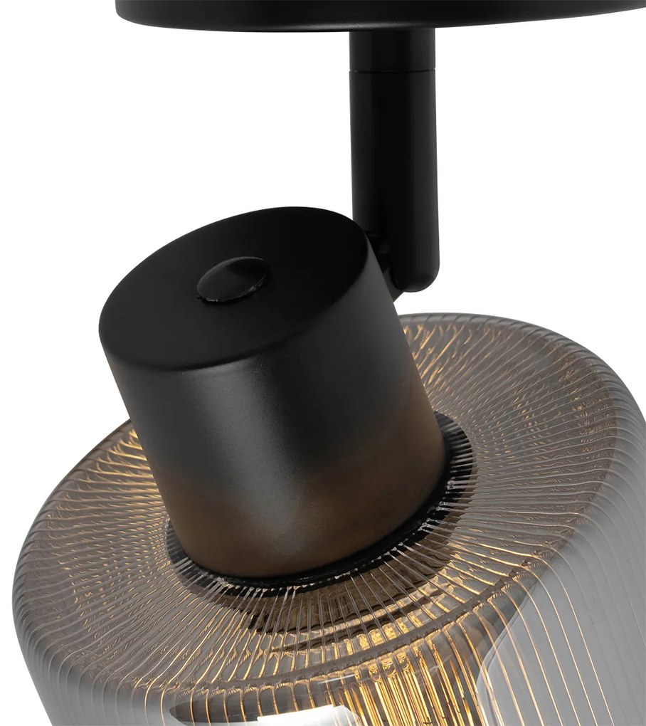 Art Deco plafondspot zwart met smoke glas verstelbaar - Laura