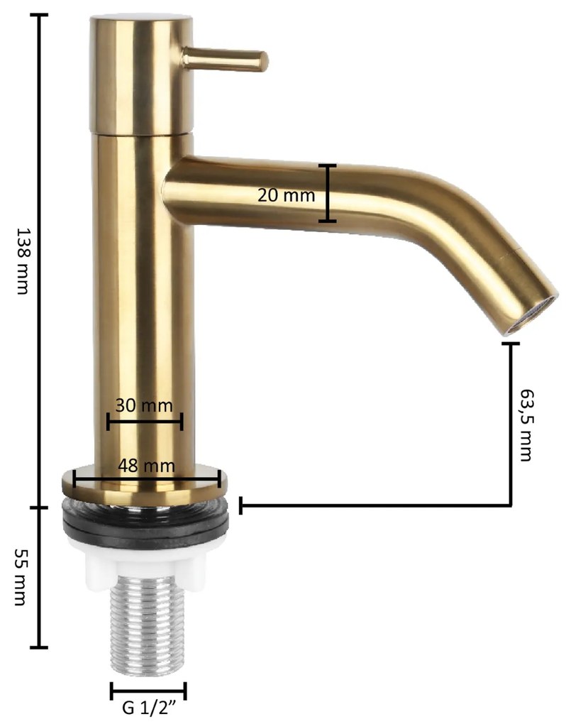 Differnz Mix toiletkraan geborsteld messing goud gebogen fonteinkraan