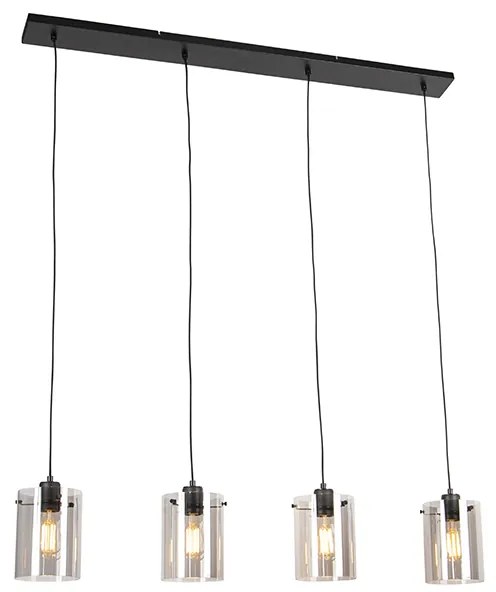 Smart hanglamp zwart met smoke glas incl. 4 Wifi ST64 - Dome