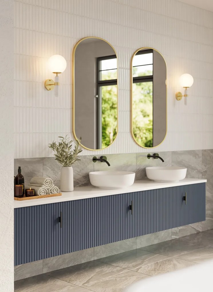 Muebles Ezra badmeubel ribbelfront 240cm marine blauw met wit toppaneel en waskom