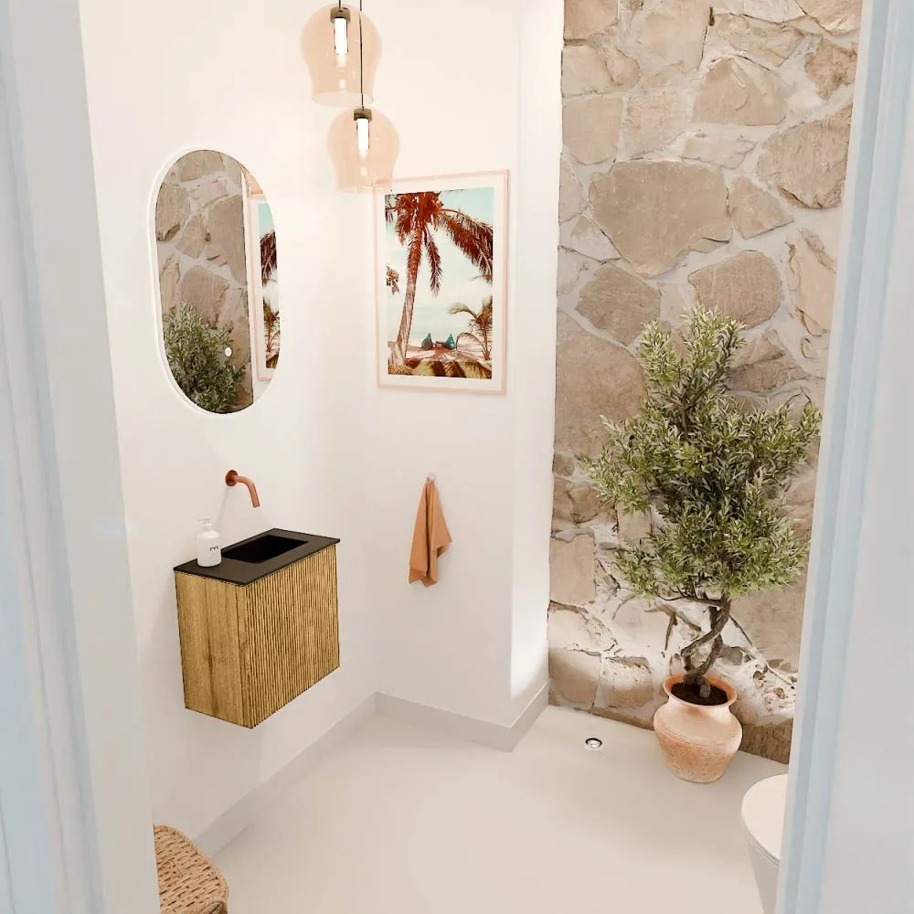 Mondiaz Joya 40cm toiletmeubel oak met wastafel faye rechts zonder kraangat urban