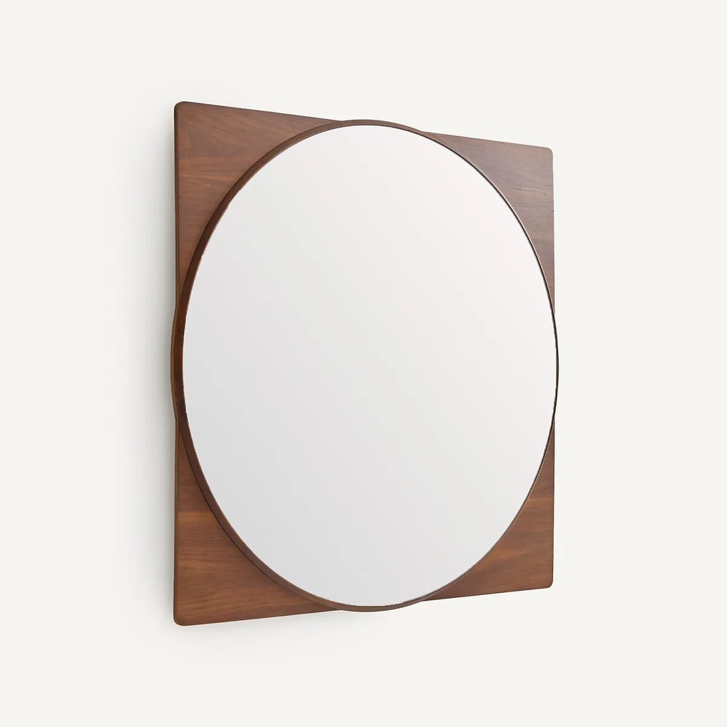 Ronde spiegel met walnoten lijst, hoogte 90 cm, NOTTERI