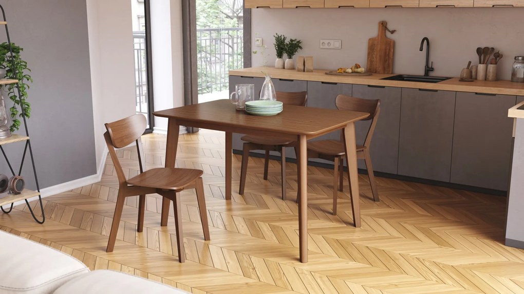 ROXY noten naturel, 120cm/80cm - RETRO KEUKEN-/DININGTAFEL - rechthoekige houten tafel