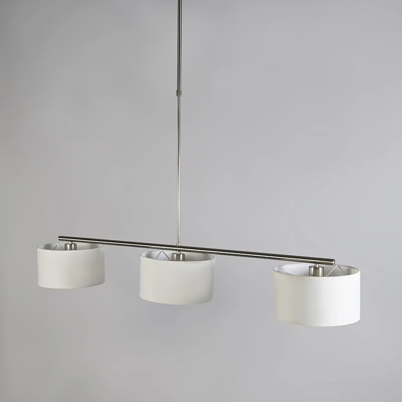 Moderne hanglamp staal met witte kappen 3-lichts - VT
