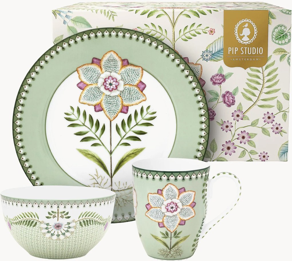 Ontbijtserviesset Lily & Lotus voor 1 persoon, 3-delig