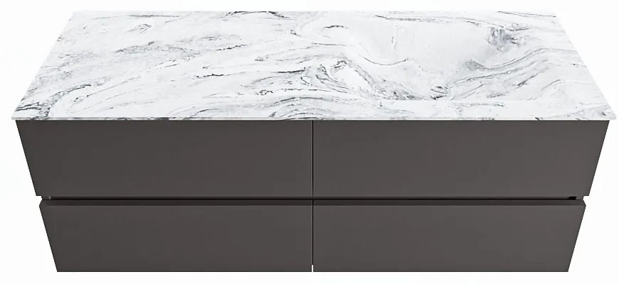 Mondiaz Vica DLux badmeubel 130cm dark grey 4 lades met wastafel glace rechts zonder kraangat