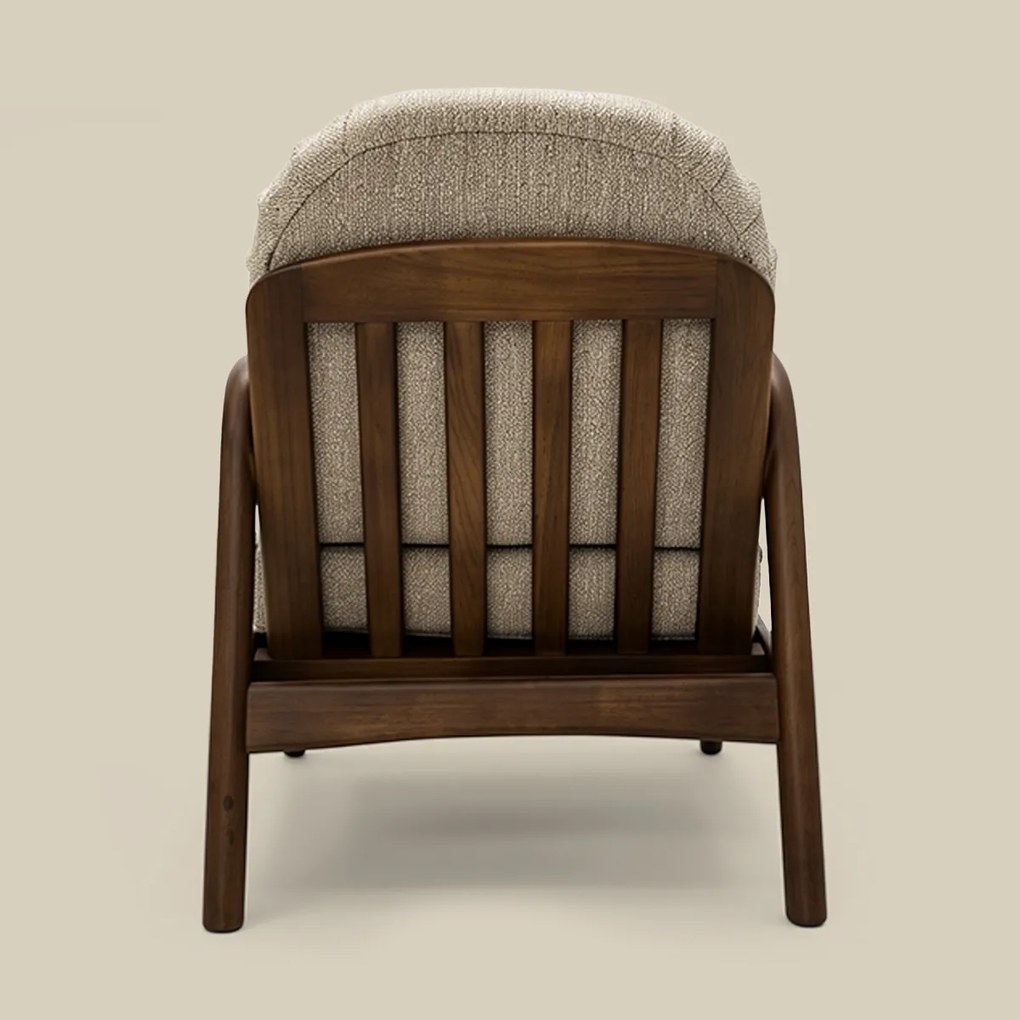 Walnoot Fauteuil Met Beige Stof