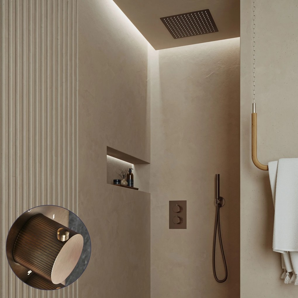 Saniclear Cube Stripes inbouw regendouche met inbouw douchekop 30x30cm verouderd messing