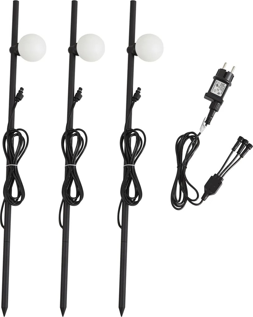 Set van 3 moderne prikspots zwart incl. LED IP44 - Garly Ball