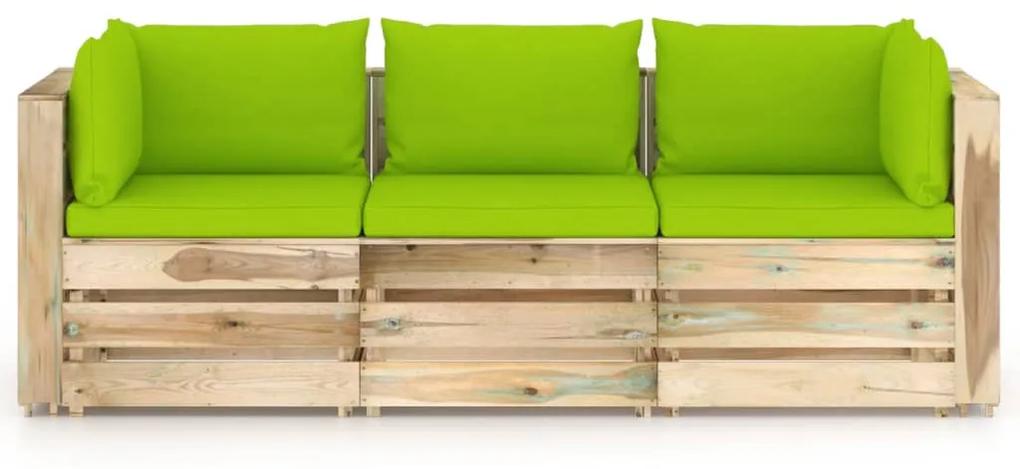 vidaXL Tuinbank 3-zits met kussens groen geïmpregneerd hout