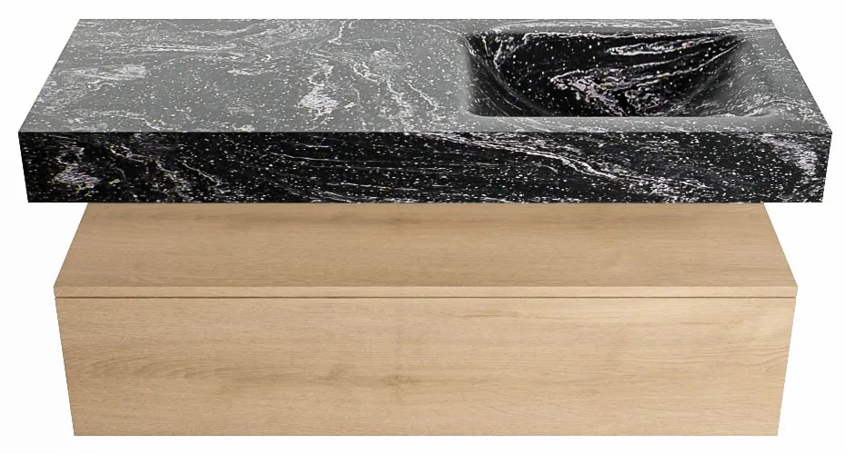 Mondiaz Alan DLux badmeubel 120cm washed oak 1 lade met wastafel lava rechts 1 kraangat