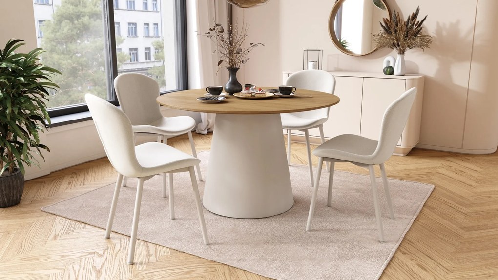 FIORA Beige (stof Apia 453) / grijs-beige frame (kasjmier) - MODERNE GESTOFFEERDE STOEL VOOR WOONKAMER/EETKAMER LOFT