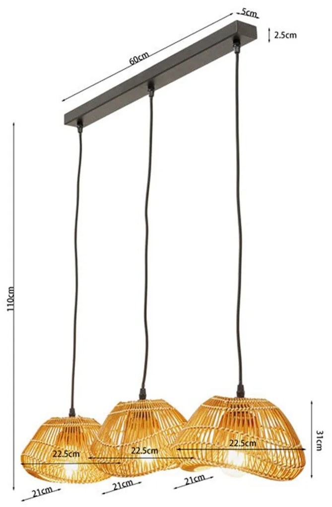 Kare Design Aloha Drop Quattro Eettafel Hanglamp Wabi Sabi Rotan