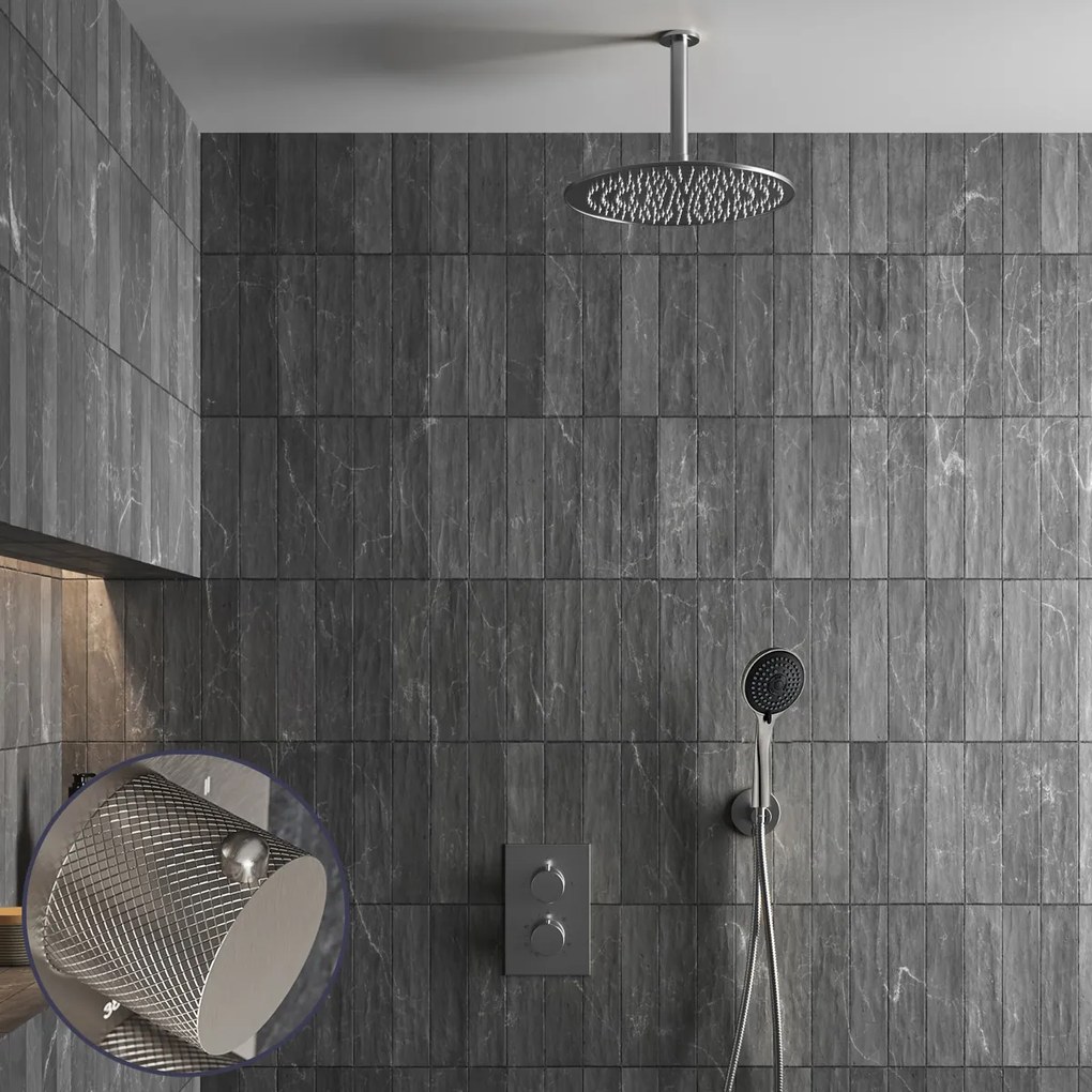 Saniclear Exclusive Curved inbouw regendouche met 20cm hoofddouche, plafondarm en 3 standen handdouche RVS