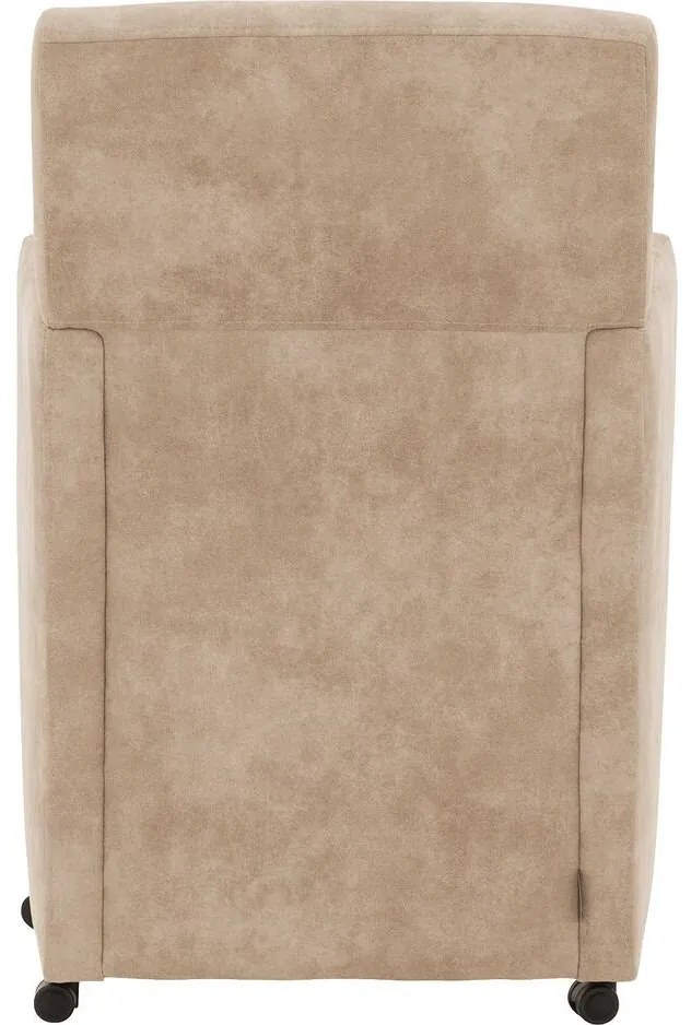 Goossens Eetkamerstoel Oliver beige microvezel met armleuning en met wielen, stijlvol landelijk
