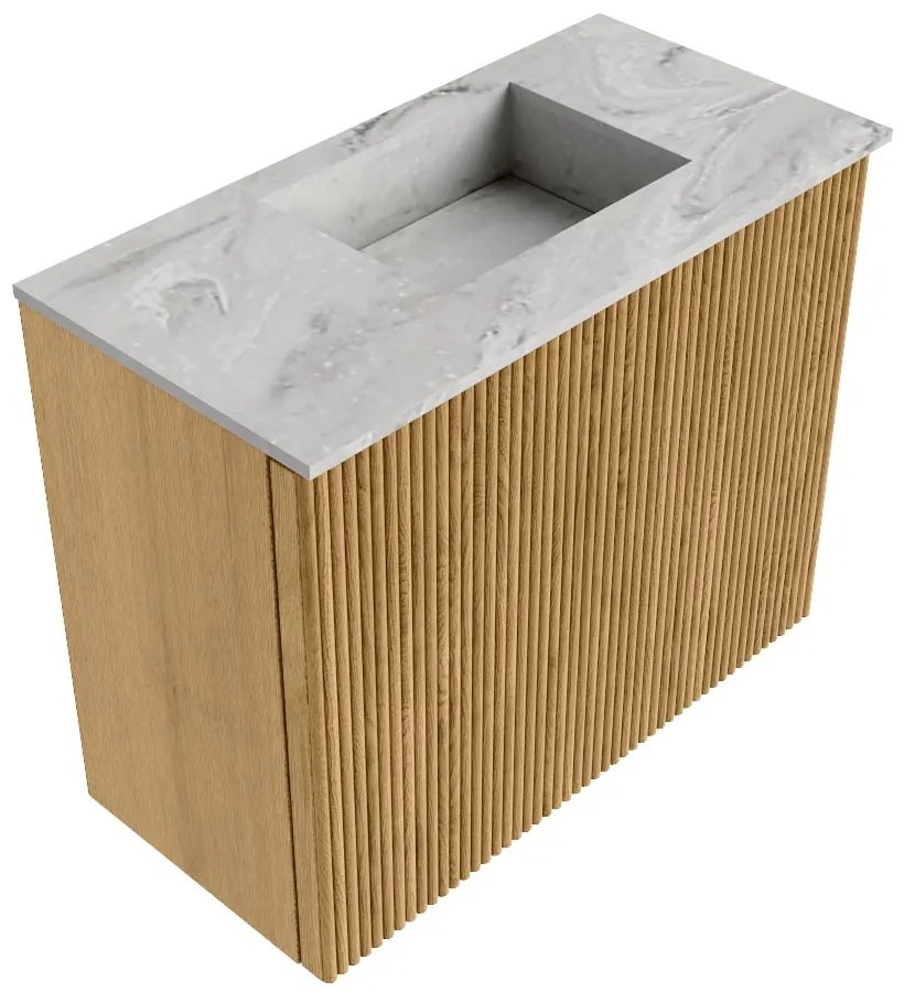 Mondiaz Joya DLux 50cm toiletmeubel oak met wastafel faye rechts zonder kraangat glace
