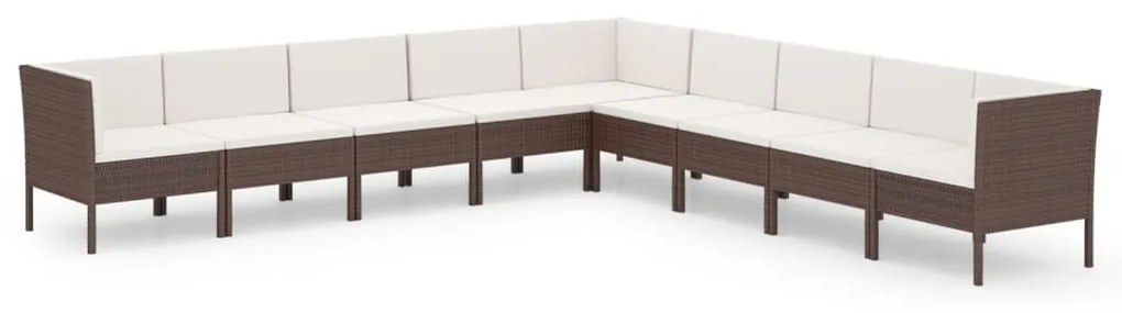 vidaXL 9-delige Loungeset met kussens poly rattan bruin