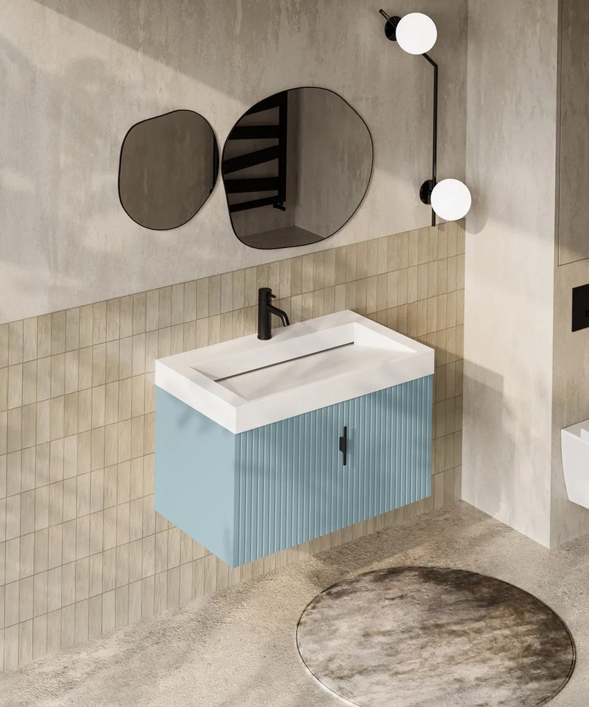 Muebles Calas badmeubel ribbelfront 80cm baby blauw met solid surface wastafel met kraangat