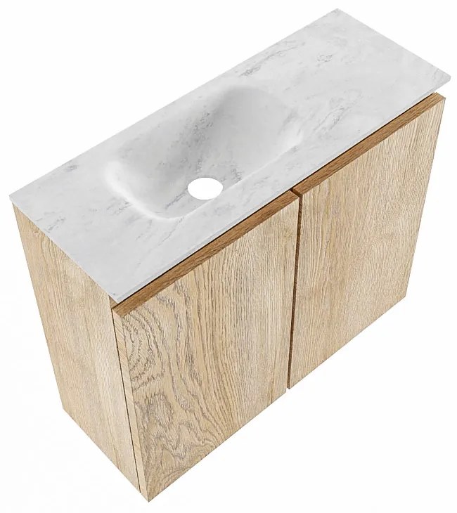 Mondiaz Ture DLux toiletmeubel 60cm washed oak met wastafel opalo links zonder kraangat