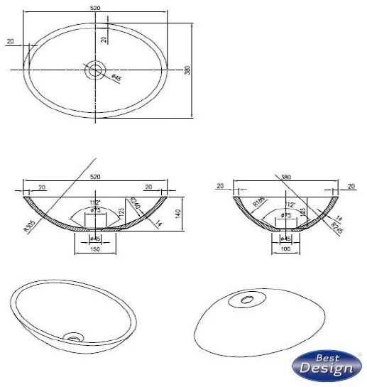 Best Design waskom solid surface grijs 52x38cm