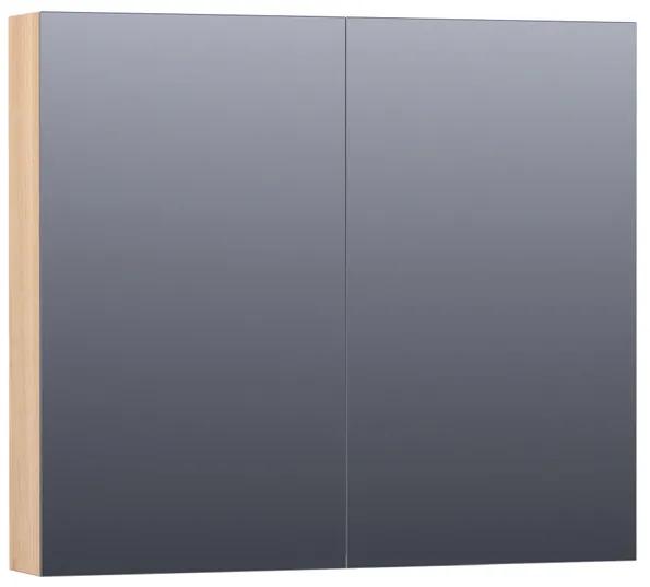 BRAUER Plain Spiegelkast - 80x70x15cm - 2 links/rechtsdraaiende spiegeldeuren - hout - Smoked oak SK-PL80SO