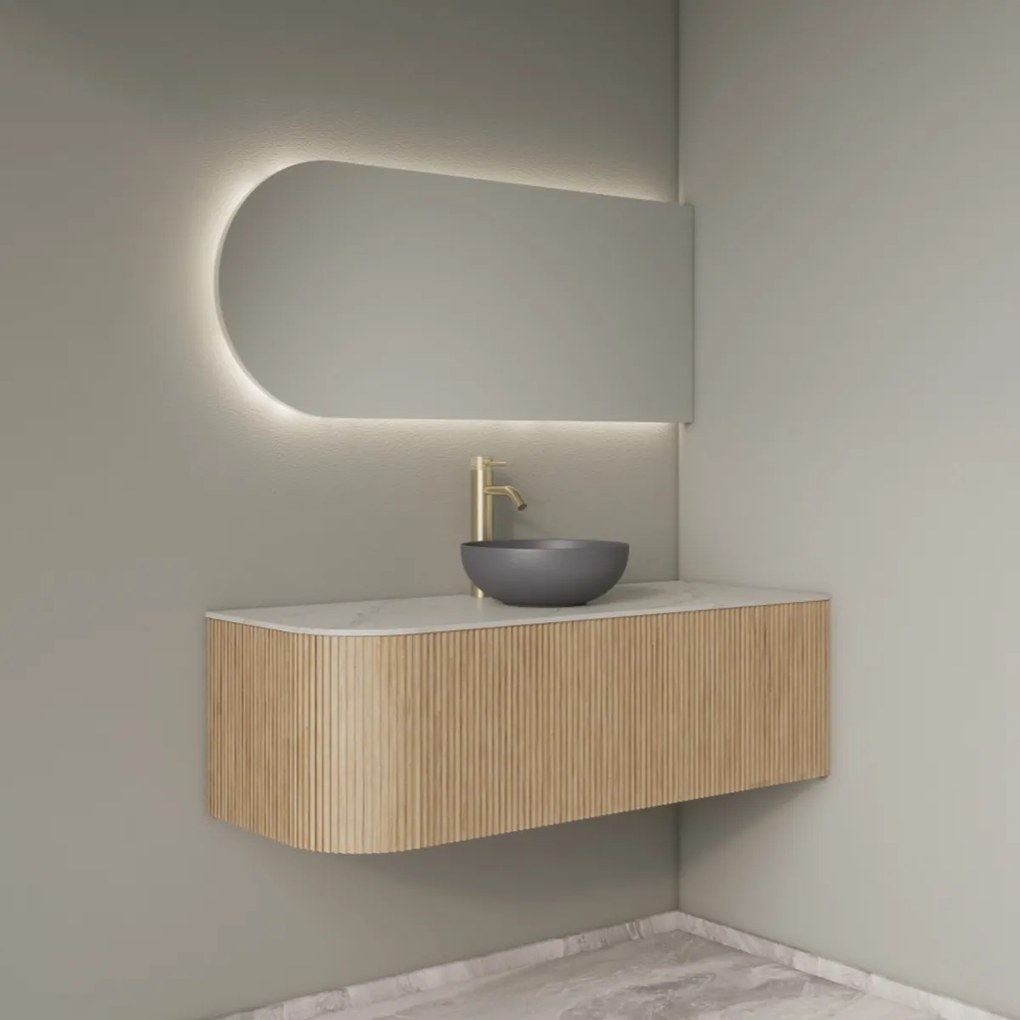 Gliss Design Alluro badmeubel ribbelfront met ronding links 120cm mist en wit marmer toppaneel