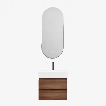 Badkamermeubelset Van Hout En Essenhoutfineer Met Geïntegreerde Wastafel Ona Donker Hout & Oval Led And Antifog Black 45x105 Cm Vacson & - Sklum