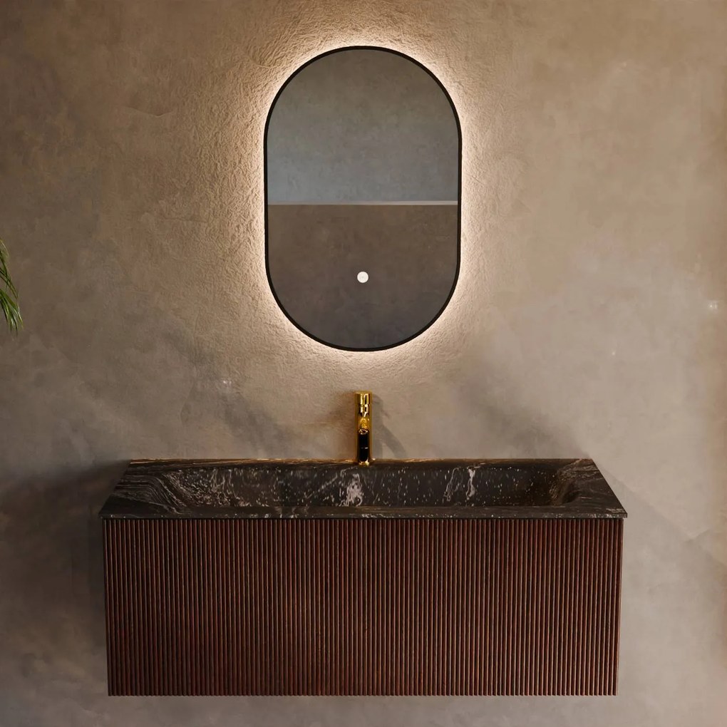 Mondiaz Kurve-dlux 110cm badmeubel ruby met 1 lade en wastafel big medium midden 1 kraangat lava