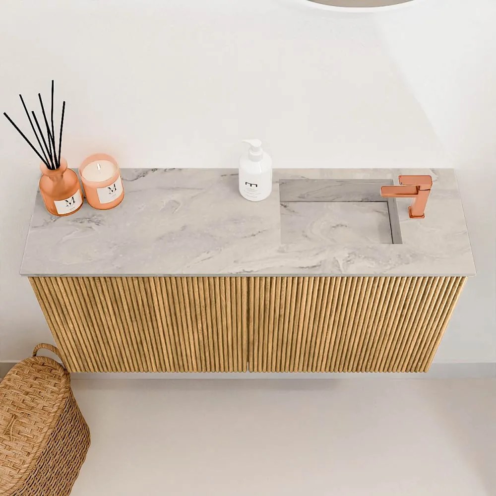 Mondiaz Joya DLux 80cm toiletmeubel oak met wastafel faye rechts 1 kraangat glace