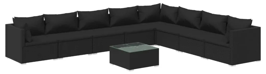 vidaXL 9-delige Loungeset met kussens poly rattan zwart