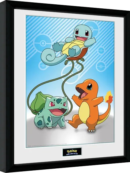 Ingelijste poster Pokemon - Kanto Starter