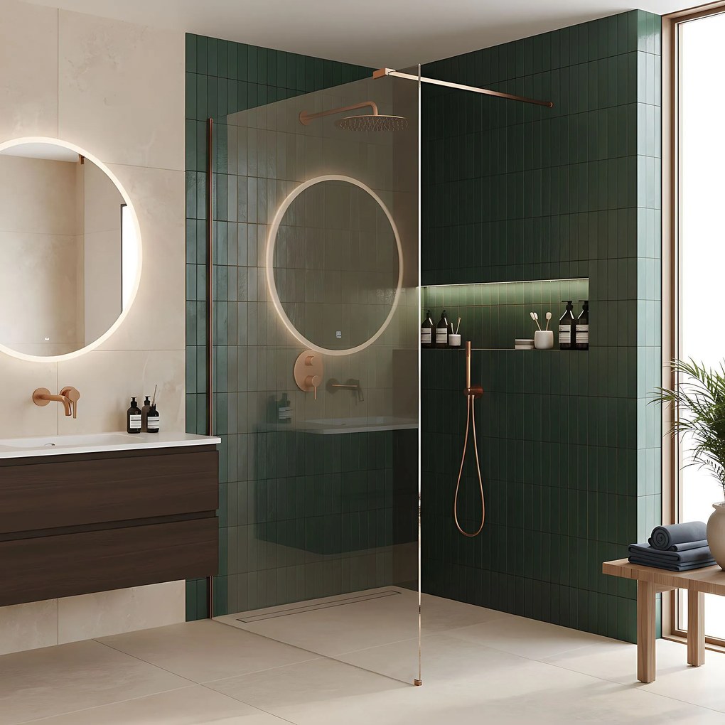 Walk-in douchewand Rea Flexi Transparent / Brush Copper 140