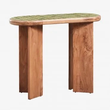 Aitana Haltafel 100x40 Cm Van Acaciahout En Tegels Meloengroen - Acaciabruin - Sklum