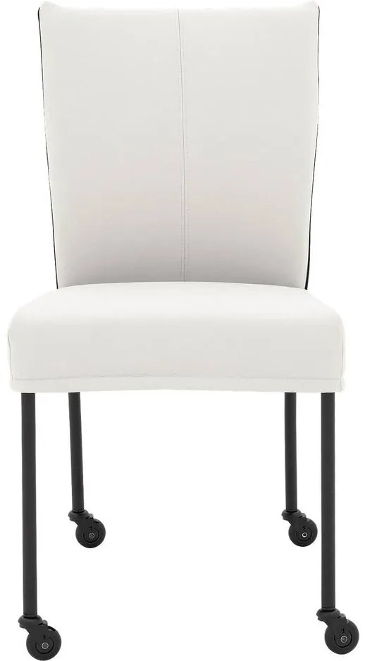 Goossens Eetkamerstoel Funk Zwarte Poten wit leer leuning en Zwart skater wiel met zwarte kapmet wielen, modern design