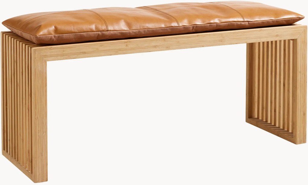 Bank van mahoniehout Rib met leren kussen