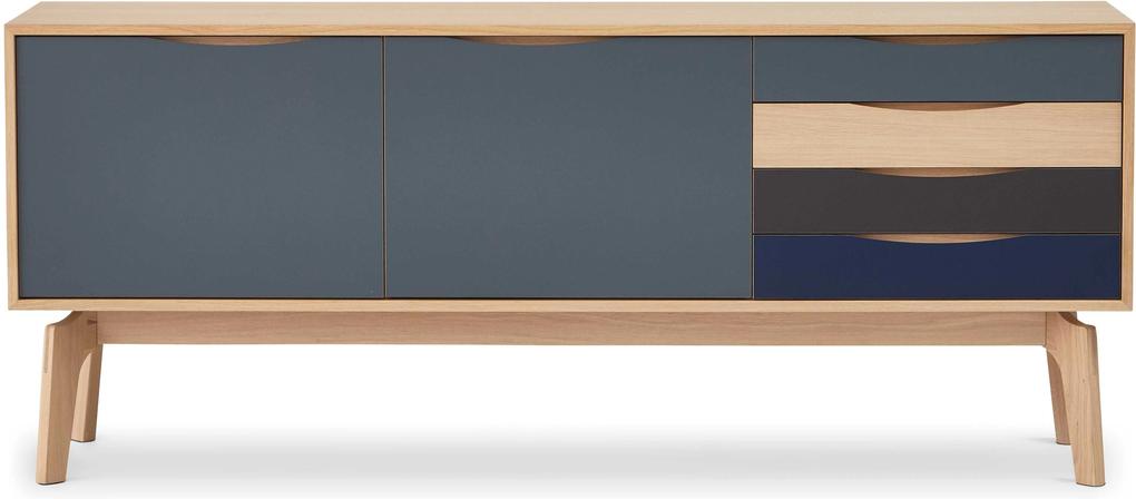 Wood and Vision Edge Sideboard 2-4 dressoir grijsblauw frame licht eiken