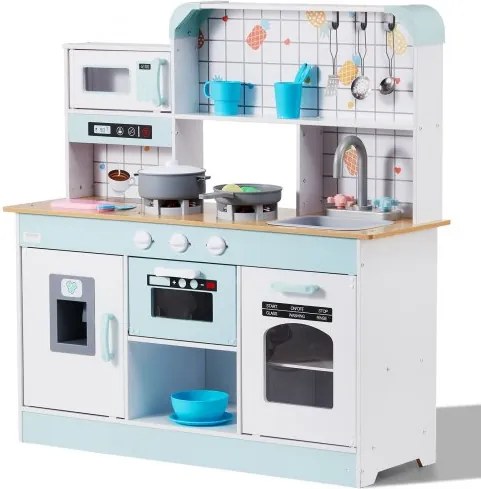 VEVOR Speelkeuken voor kinderen, houten speelgoedkeukenset met licht en geluid, peuterkeuken met ijsmachine, oven, gootsteen, magnetron, koelkast en keukengerei en fruitaccessoires voor peuters van 3 tot 8 jaar, wit