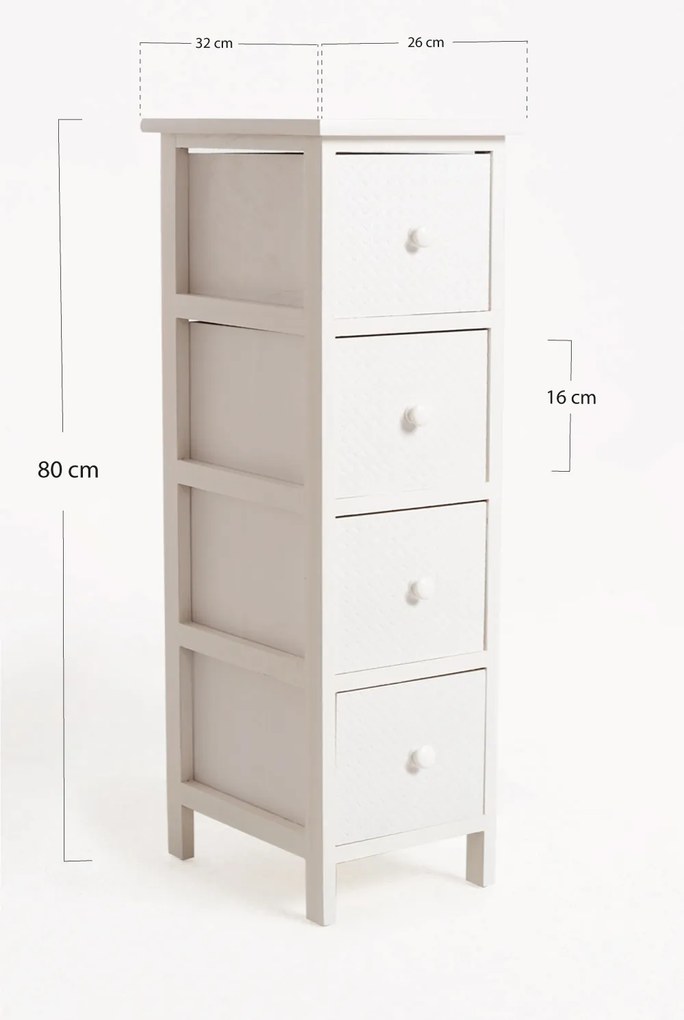 Hulpmeubilair Lotuc Wit, smal, 4 laden