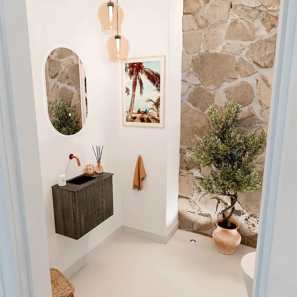 Mondiaz Joya DLux 50cm toiletmeubel shadow met wastafel faye links zonder kraangat lava