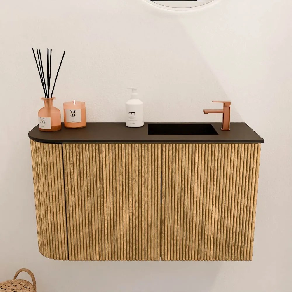 Mondiaz Joya 70cm toiletmeubel ronding links oak met wastafel faye rechts 1 kraangat urban