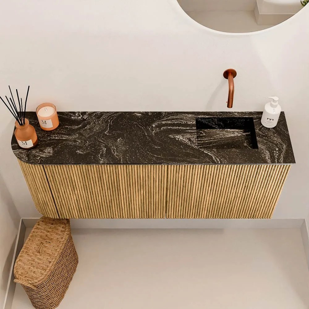 Mondiaz Joya DLux 100cm toiletmeubel ronding links oak met wastafel faye rechts zonder kraangat lava