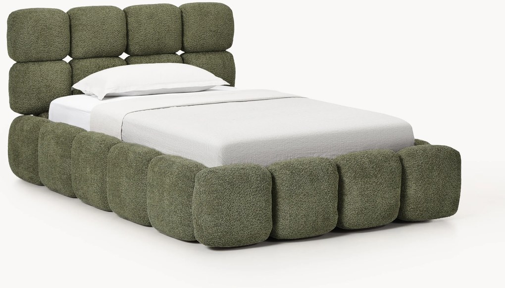 Gestoffeerd eenpersoonsbed Tayla van teddy-bouclé met opbergruimte