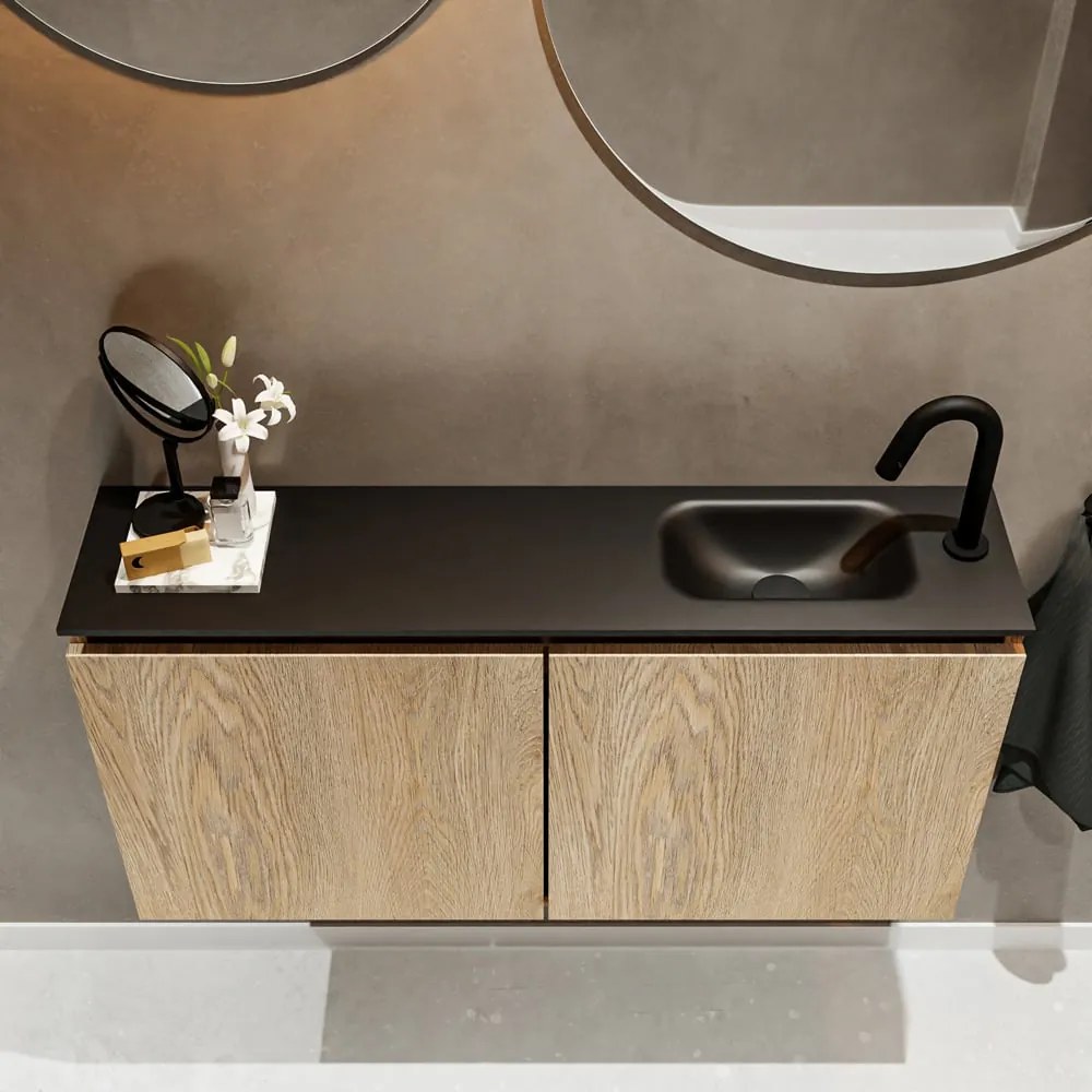 Mondiaz Ture 100cm toiletmeubel washed oak met wastafel urban rechts 1 kraangat