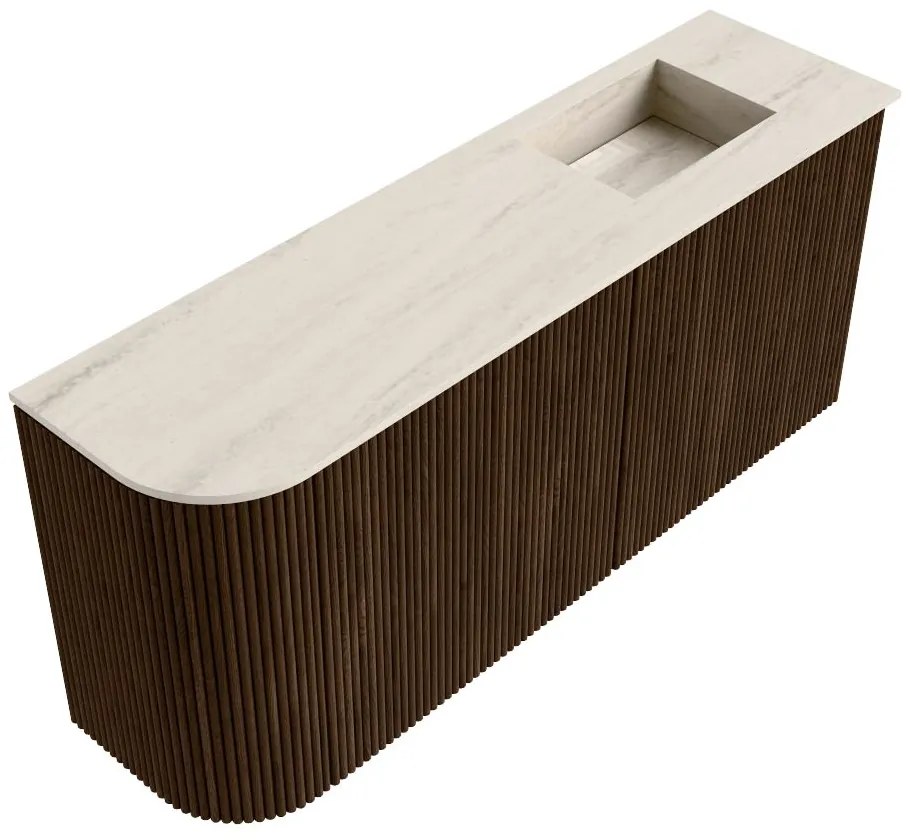 Mondiaz Joya DLux 90cm toiletmeubel ronding links walnut met wastafel faye rechts 1 kraangat meli