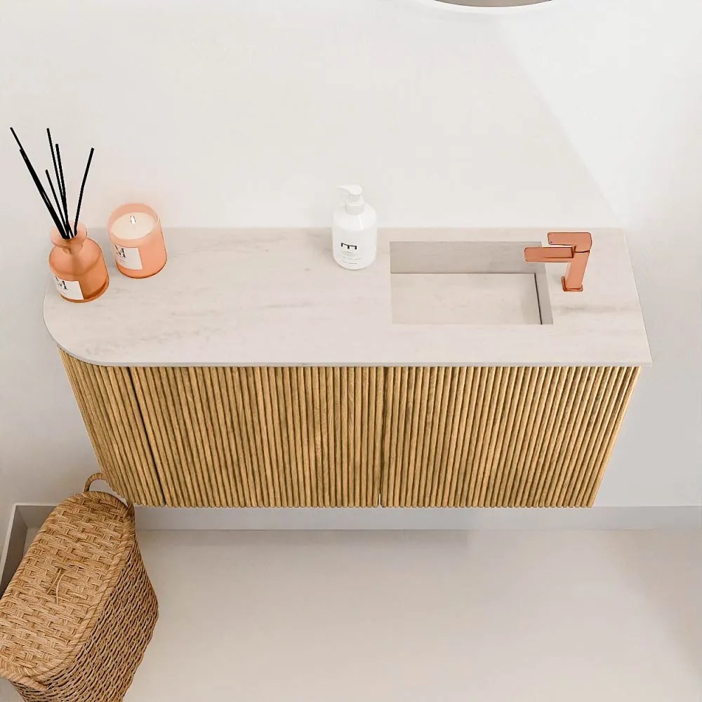 Mondiaz Joya DLux 80cm toiletmeubel ronding links oak met wastafel faye rechts 1 kraangat meli