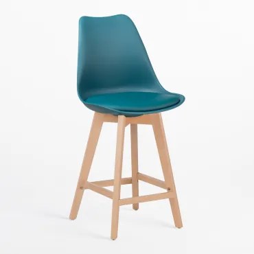 Hoge Kruk Met Kussen In Kunstleer Nordic Blauw – Intens Turquoise & ↑65 Cm - Sklum