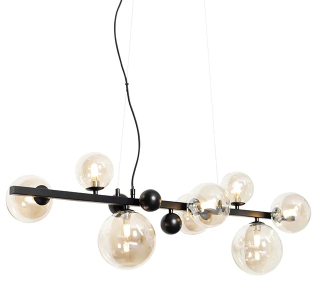 Eettafel / Eetkamer Art Deco hanglamp zwart met amber glas 8-lichts - David Art Deco G9 Binnenverlichting Lamp