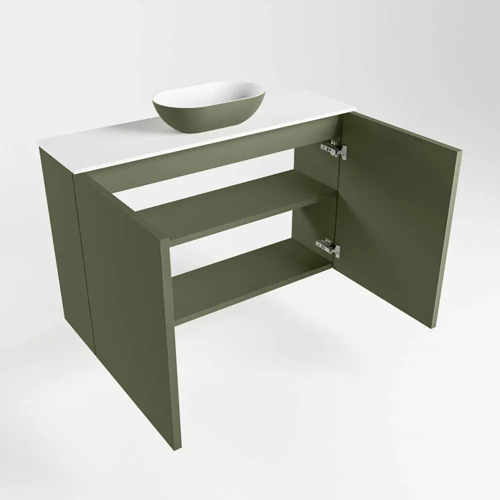 Mondiaz Fowy toiletmeubel 80cm army met legergroene waskom midden zonder kraangat
