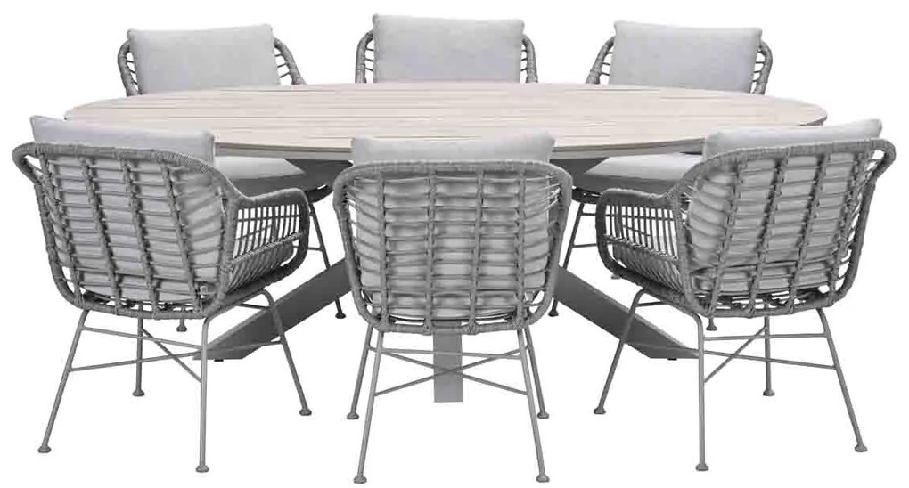 Garden Impressions Lucas tuinset 7-delig valley sand - Tulli tuintafel 220x115 cm - light teak vironwood