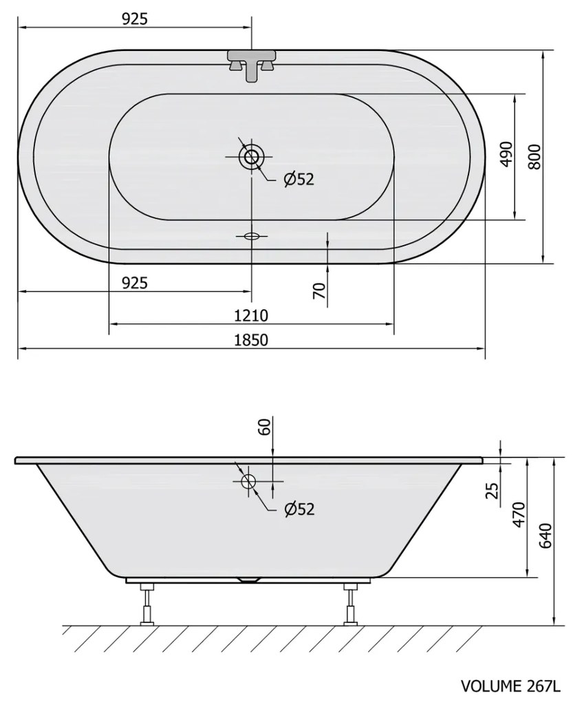 Polysan Viva ovaal inbouw ligbad 185x80x47cm wit